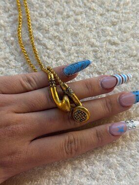 Gold Tone Earbud Pendant Streetwear Necklace